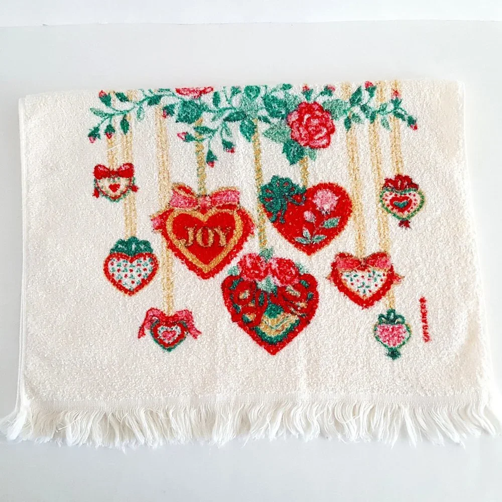Vintage Holiday Kitchen Towel Joy Heart Ornaments *AS IS*